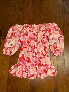 Express Red Floral Off-Shoulder Mini Dress